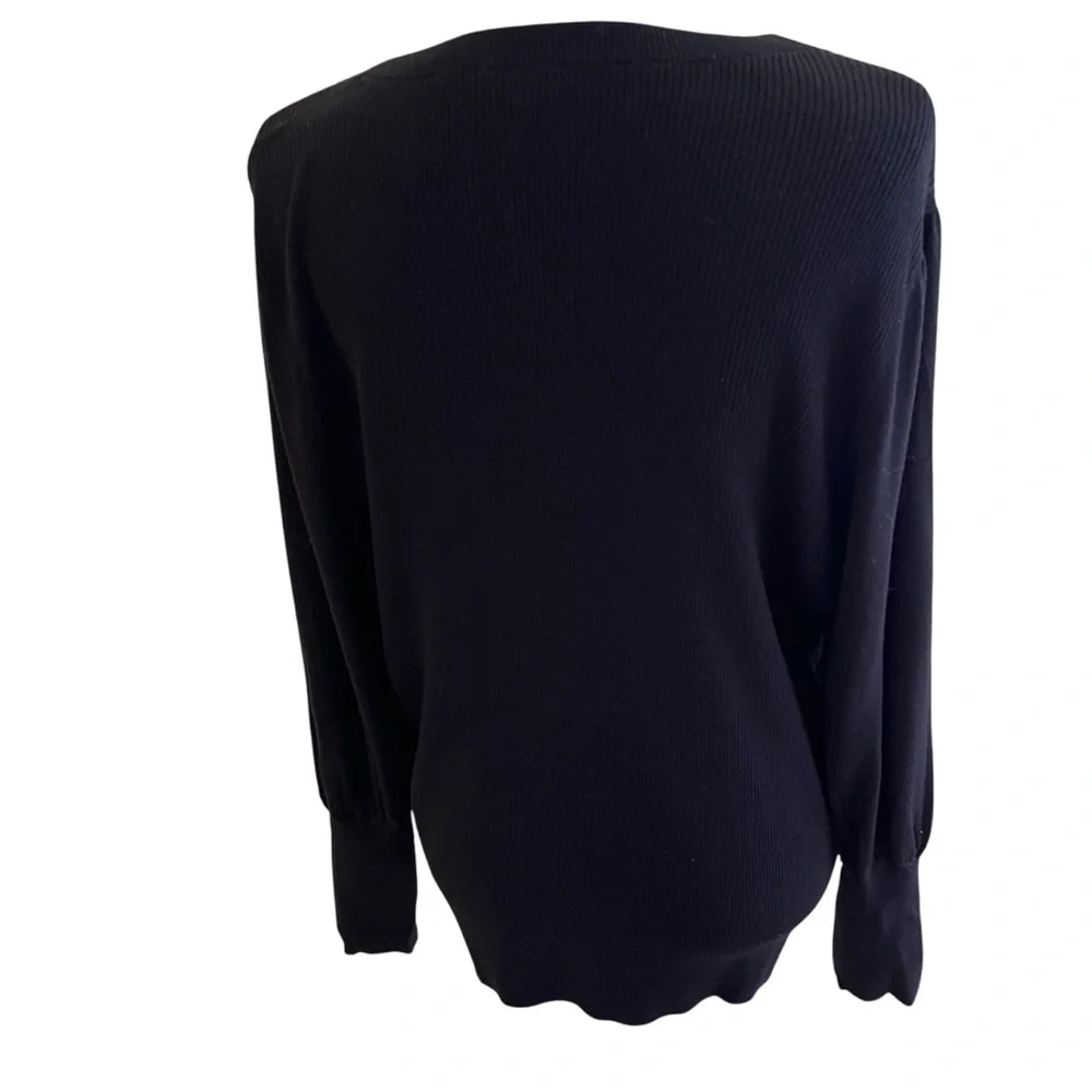 Halogen Black Ribbed Knit Scoop neck Sweater with Long Puffed Sleeves L